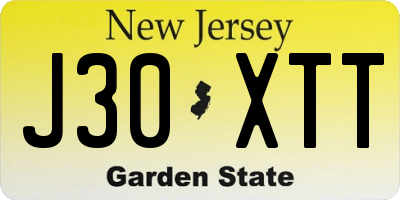 NJ license plate J30XTT