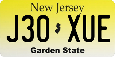 NJ license plate J30XUE