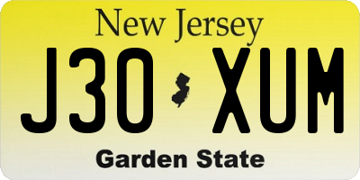 NJ license plate J30XUM