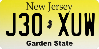 NJ license plate J30XUW