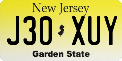 NJ license plate J30XUY