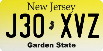 NJ license plate J30XVZ