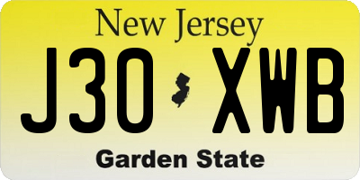 NJ license plate J30XWB