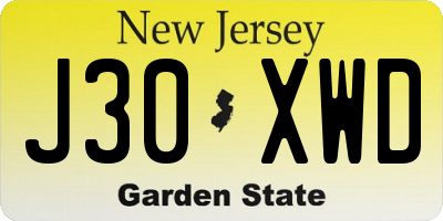 NJ license plate J30XWD