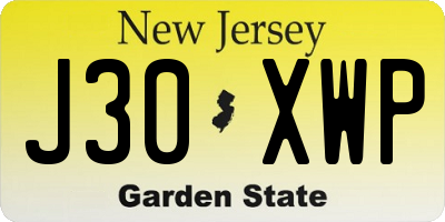 NJ license plate J30XWP