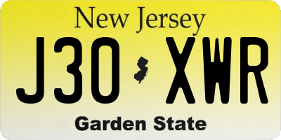 NJ license plate J30XWR