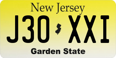 NJ license plate J30XXI