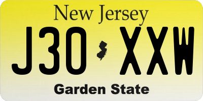 NJ license plate J30XXW