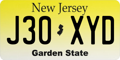 NJ license plate J30XYD