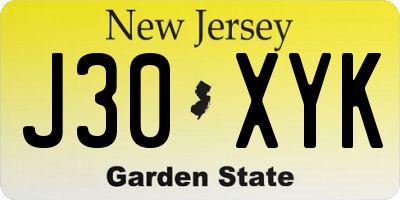 NJ license plate J30XYK