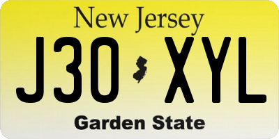 NJ license plate J30XYL