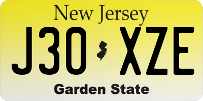 NJ license plate J30XZE