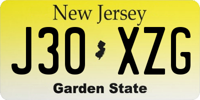 NJ license plate J30XZG