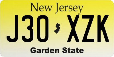 NJ license plate J30XZK
