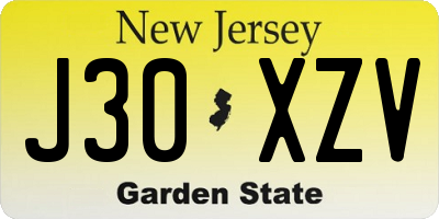 NJ license plate J30XZV
