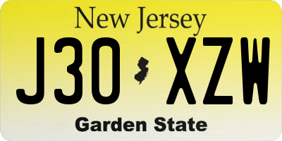 NJ license plate J30XZW