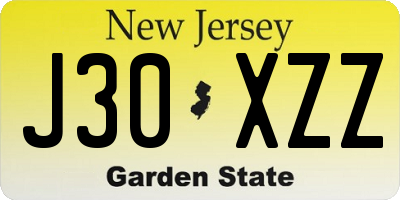 NJ license plate J30XZZ