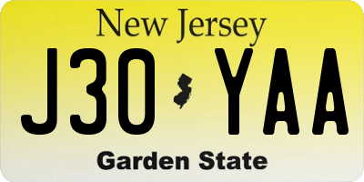 NJ license plate J30YAA
