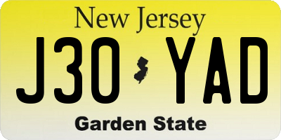 NJ license plate J30YAD