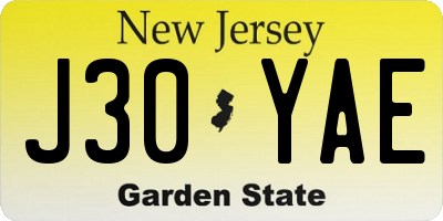 NJ license plate J30YAE