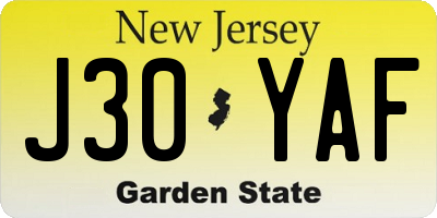 NJ license plate J30YAF
