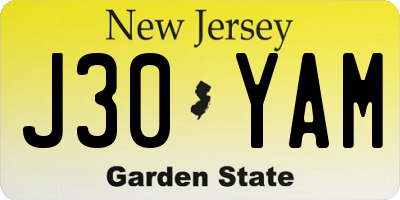 NJ license plate J30YAM