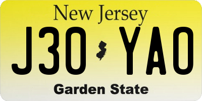 NJ license plate J30YAO