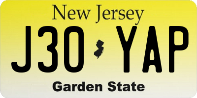 NJ license plate J30YAP