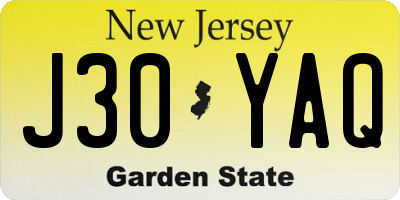NJ license plate J30YAQ
