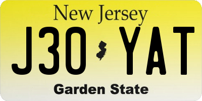 NJ license plate J30YAT