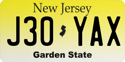 NJ license plate J30YAX