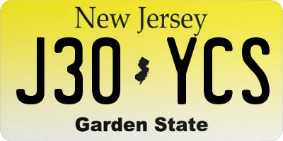 NJ license plate J30YCS