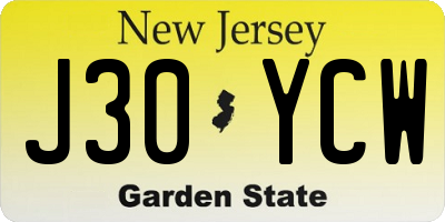 NJ license plate J30YCW