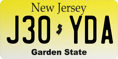 NJ license plate J30YDA