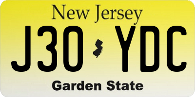 NJ license plate J30YDC