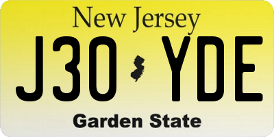 NJ license plate J30YDE