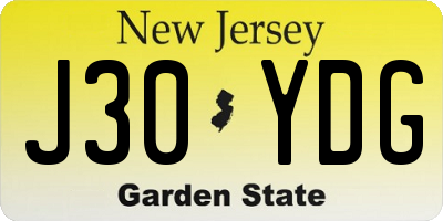 NJ license plate J30YDG