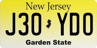 NJ license plate J30YDO