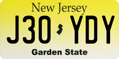NJ license plate J30YDY
