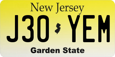 NJ license plate J30YEM