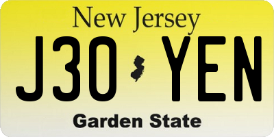NJ license plate J30YEN