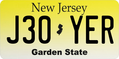NJ license plate J30YER
