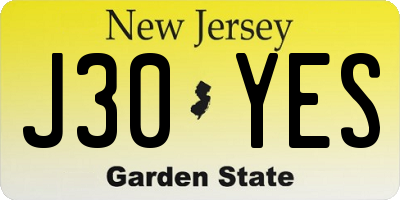 NJ license plate J30YES