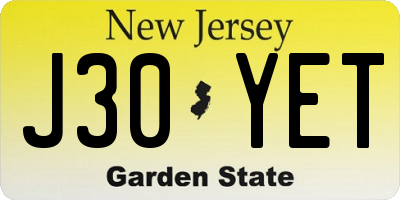 NJ license plate J30YET
