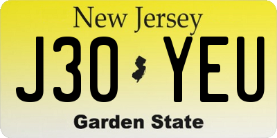 NJ license plate J30YEU
