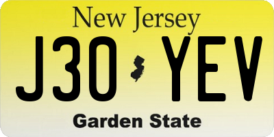 NJ license plate J30YEV