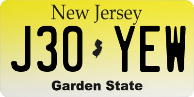 NJ license plate J30YEW