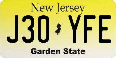 NJ license plate J30YFE