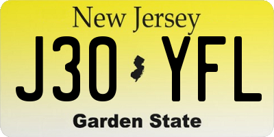 NJ license plate J30YFL