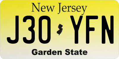 NJ license plate J30YFN